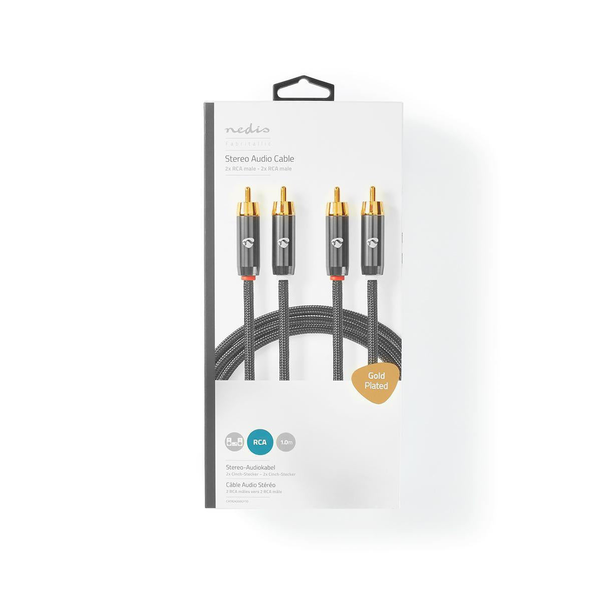 Stereo Audio Cable | 2x RCA Male | 2x RCA Male | Gold Plated | 1.00 m | Round | Gray / Gray With Metal | Carton with covered window