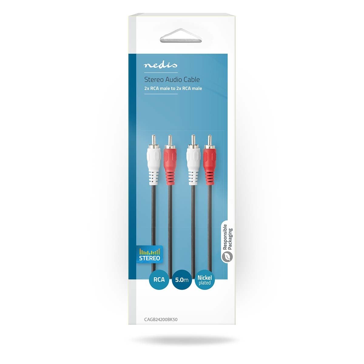 Stereo Audio Cable | 2x RCA Male | 2x RCA Male | Nickel Plated | 5.00 m | Round | Black | Box