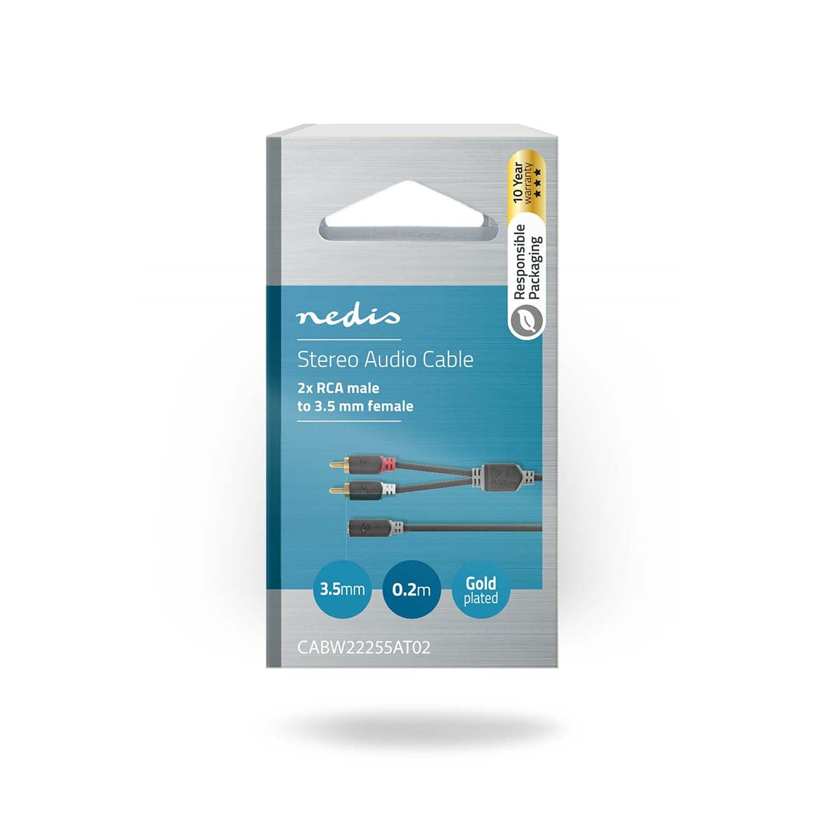 Stereo Audio Cable | 2x RCA Male | 3.5 mm Female | Gold Plated | 0.20 m | Round | Anthracite | Box