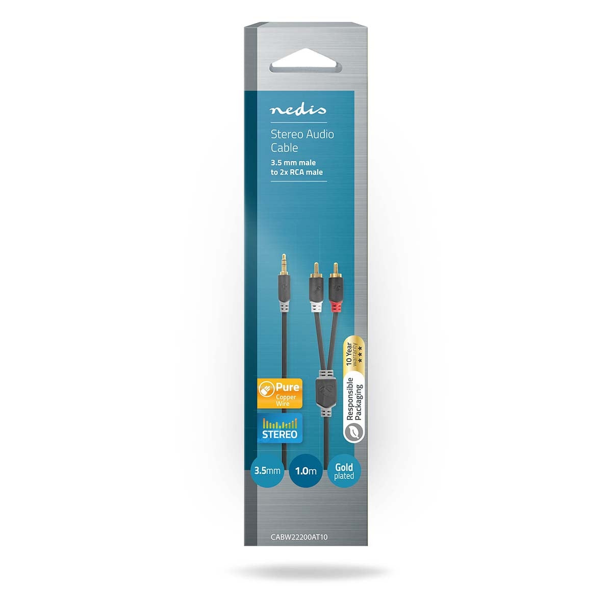 Stereo Audio Cable | 3.5 mm Male | 2x RCA Male | Gold Plated | 1.00 m | Round | Anthracite | Box