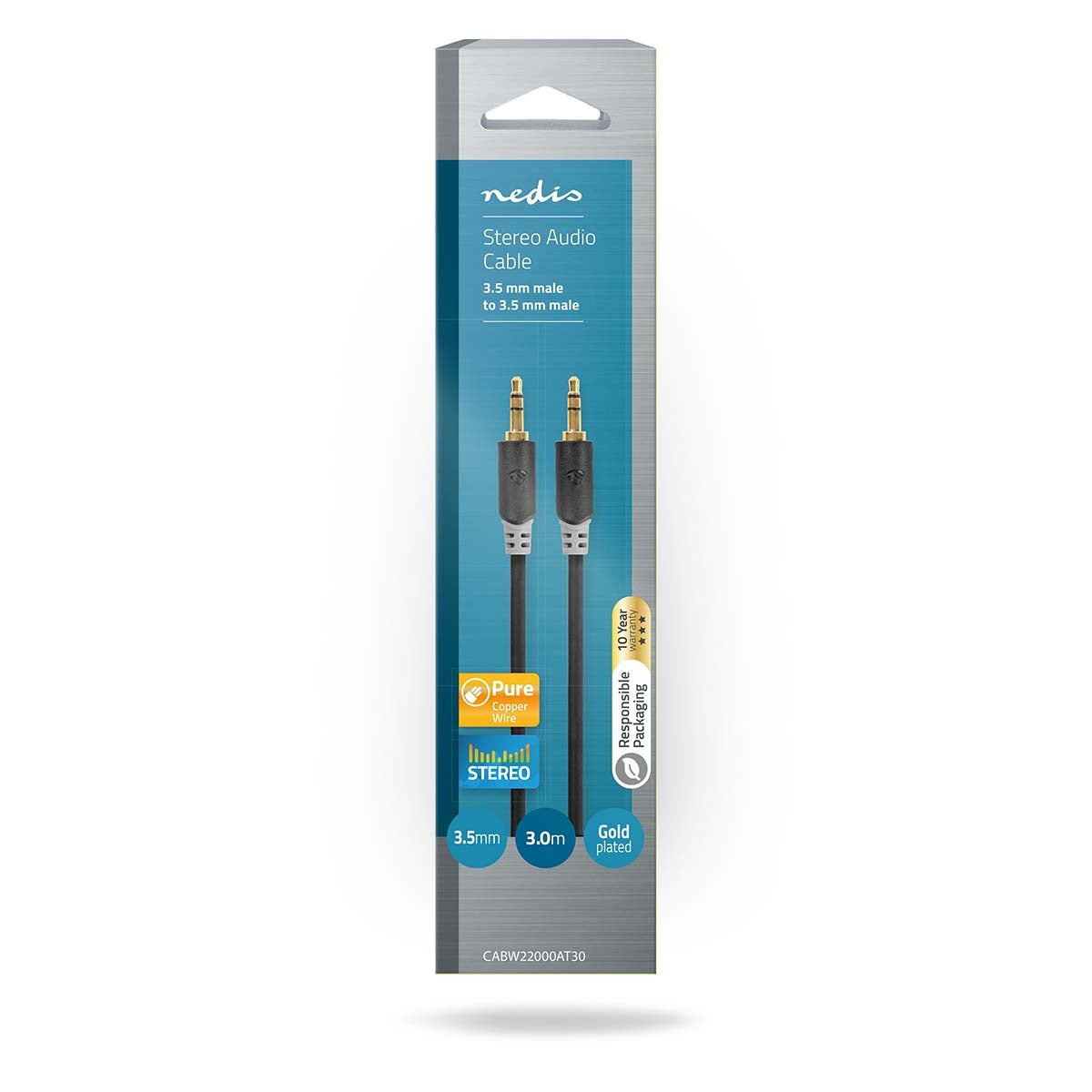 Stereo Audio Cable | 3.5 mm Male | 3.5 mm Male | Gold Plated | 3.00 m | Round | Anthracite | Cardboard box with window