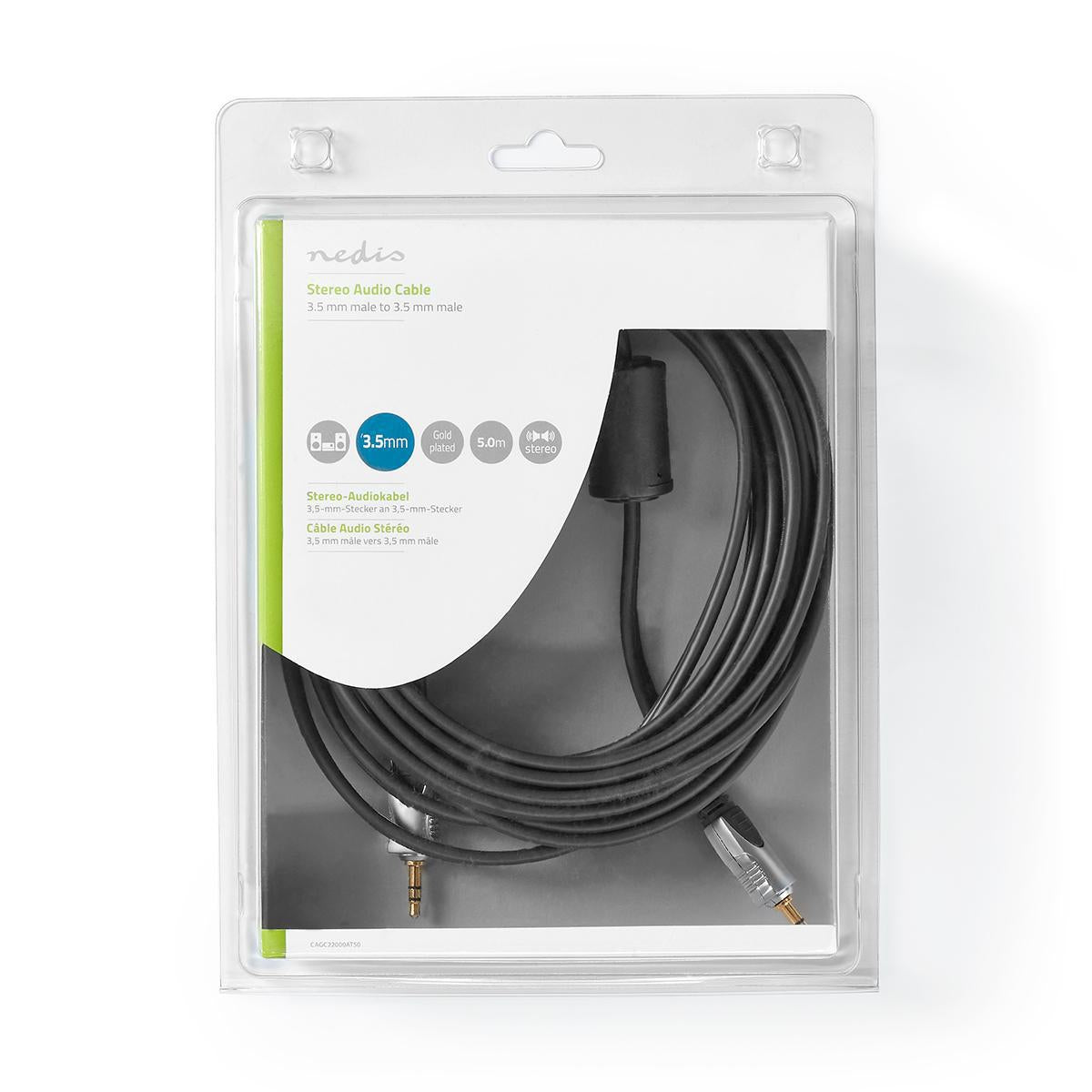 Stereo Audio Cable | 3.5 mm Male | 3.5 mm Male | Gold Plated | 5.00 m | Round | Anthracite | Mussel shell