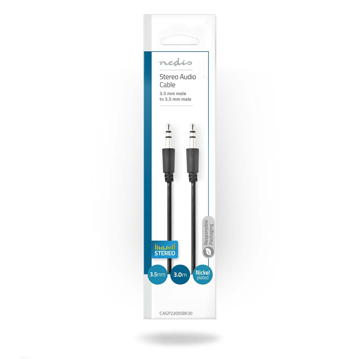 Stereo Audio Cable | 3.5 mm Male | 3.5 mm Male | Nickel Plated | 3.00 m | Round | Black | Envelope