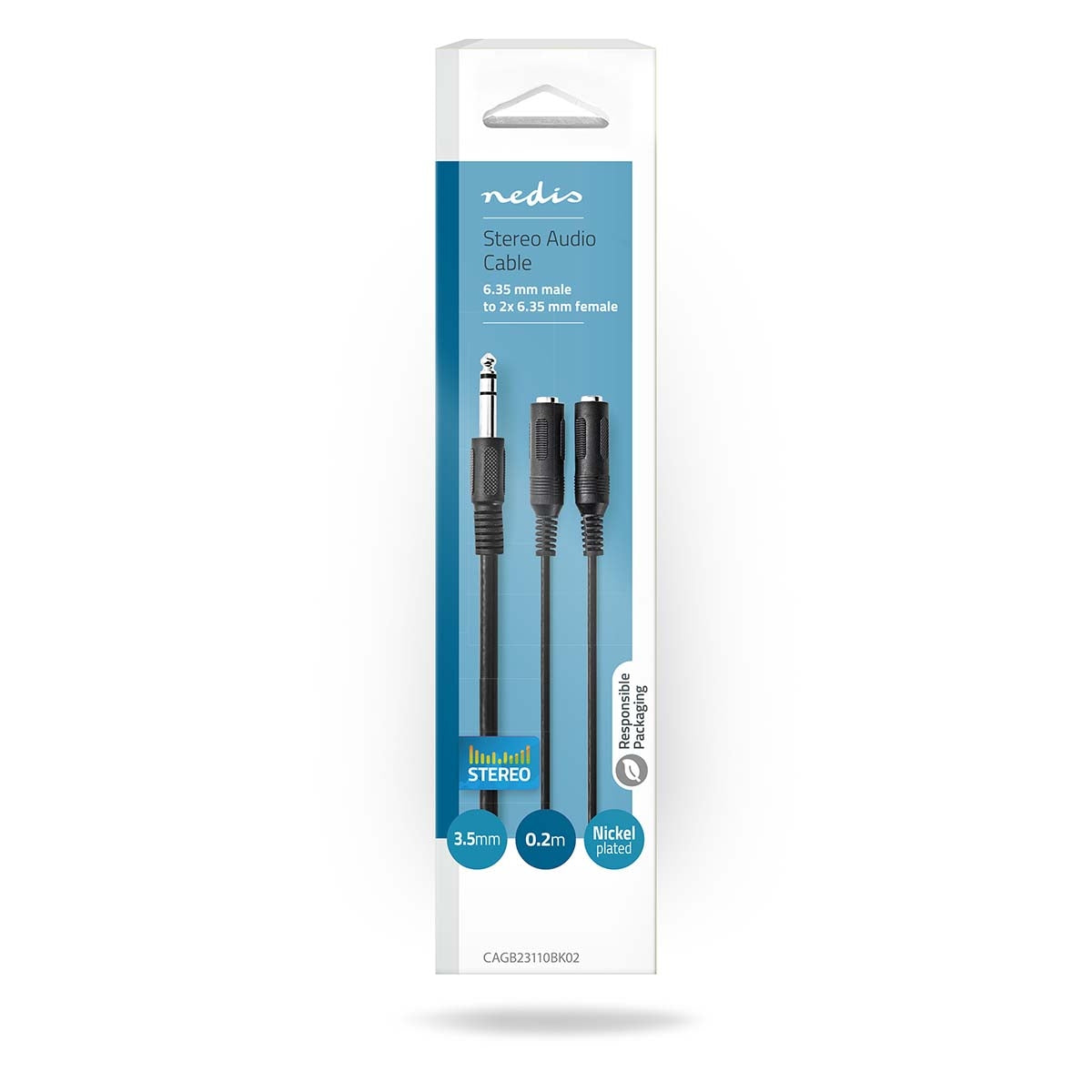 Stereo Audio Cable | 6.35 mm Male | 2x 6.35 mm Female | Nickel Plated | 0.20 m | Round | Box