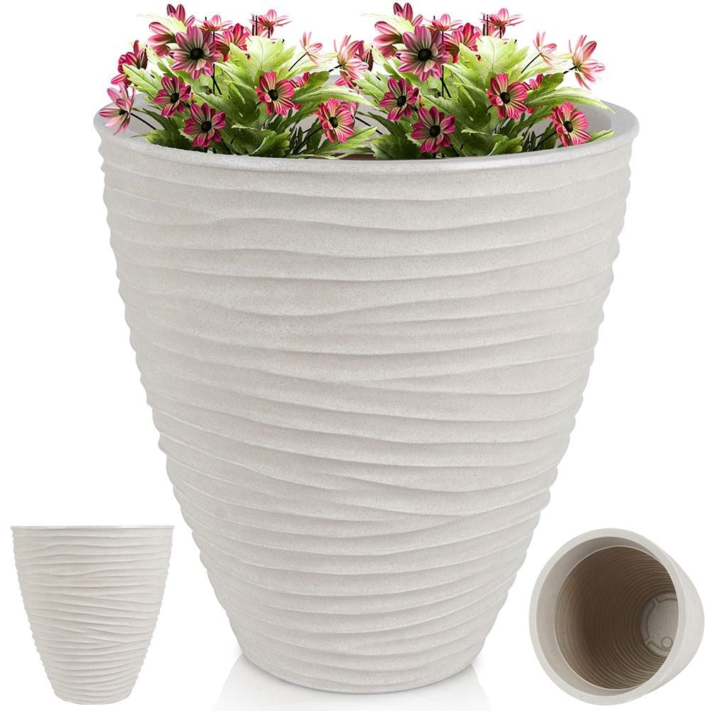 Stone imitation Flowerpot in Beige Plastic for Garden