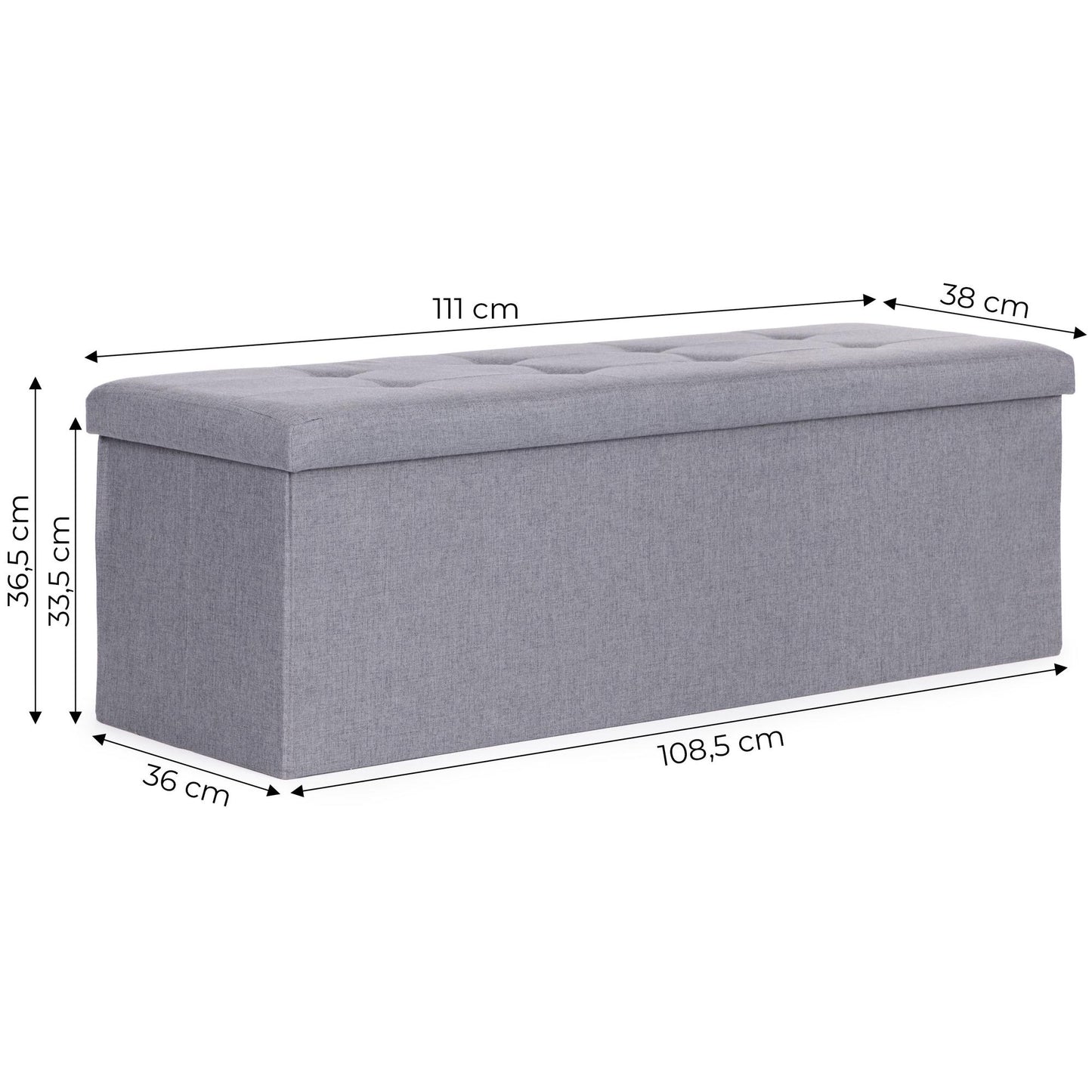 Storage Ottoman with Upholstered Seat, 111x38 cm, Light Grey