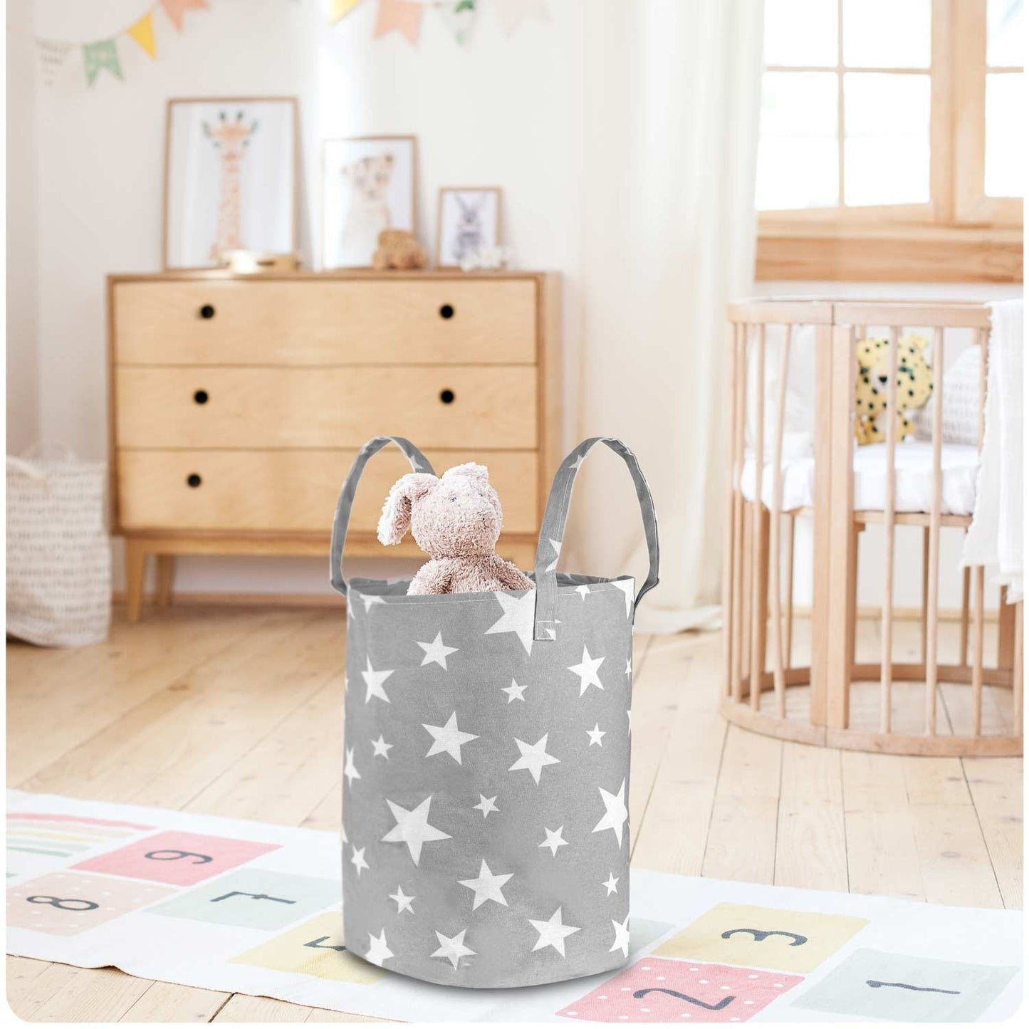 Storage basket for toys Nukido - gray with stars