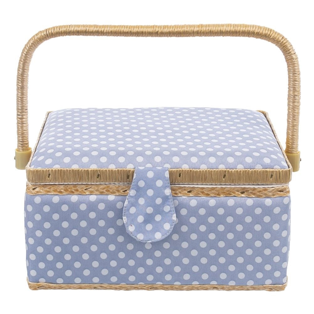 Storage box for sewing accessories and jewelry with 7 compartments, polka dot design