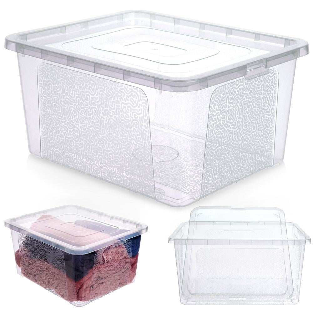 Storage box with lid, durable and transparent plastic