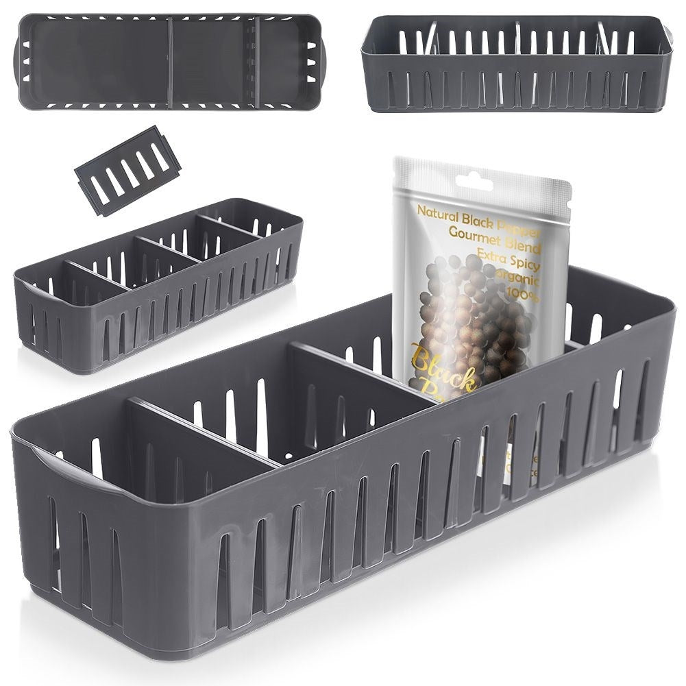 Storage container for spice bags in gray plastic