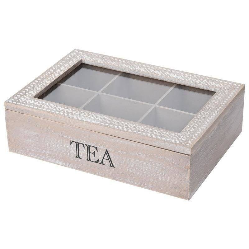 Storage container for tea bags with 6 compartments