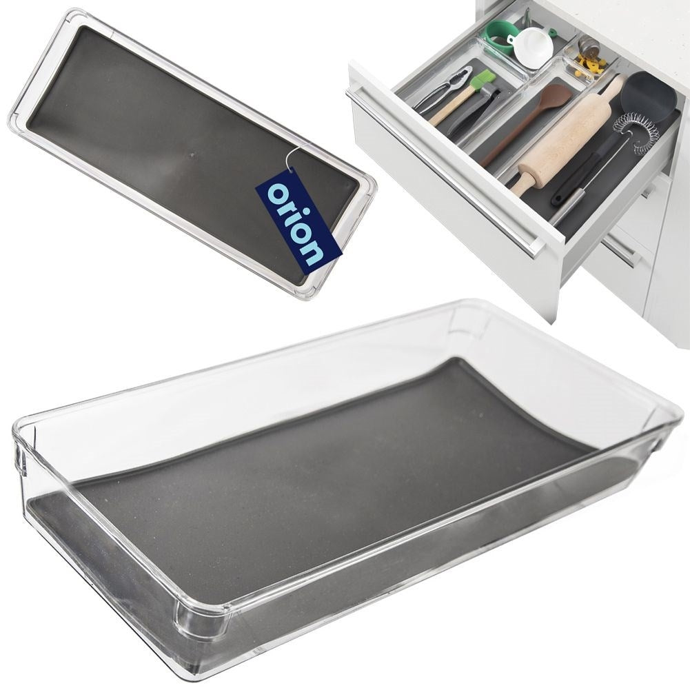 Storage container with non-slip feet and rubber mat