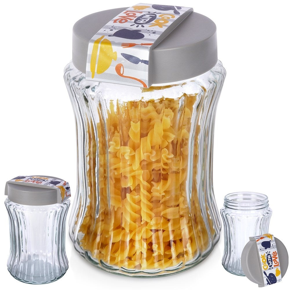 Storage jar for dry food in glass and plastic