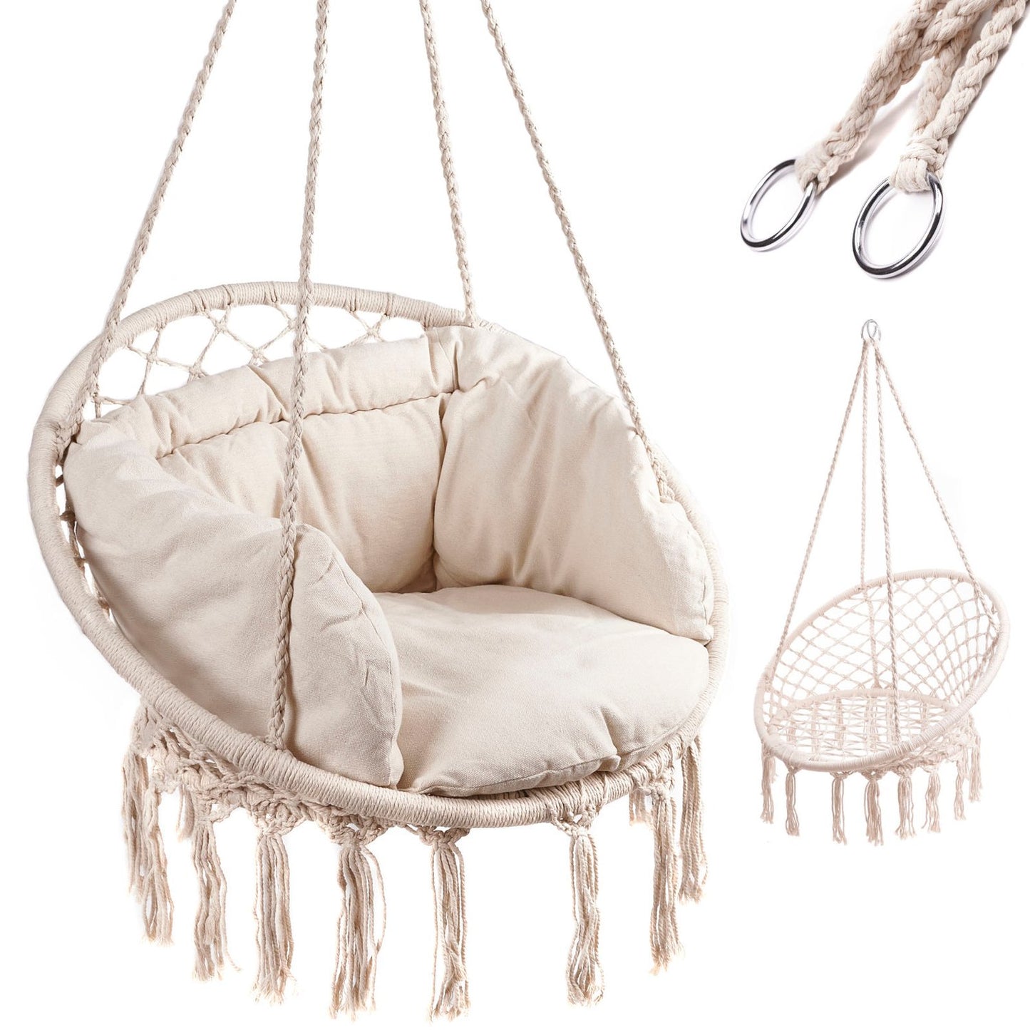 Stork's nest armchair swing with backrest ecru 80cm + cushions