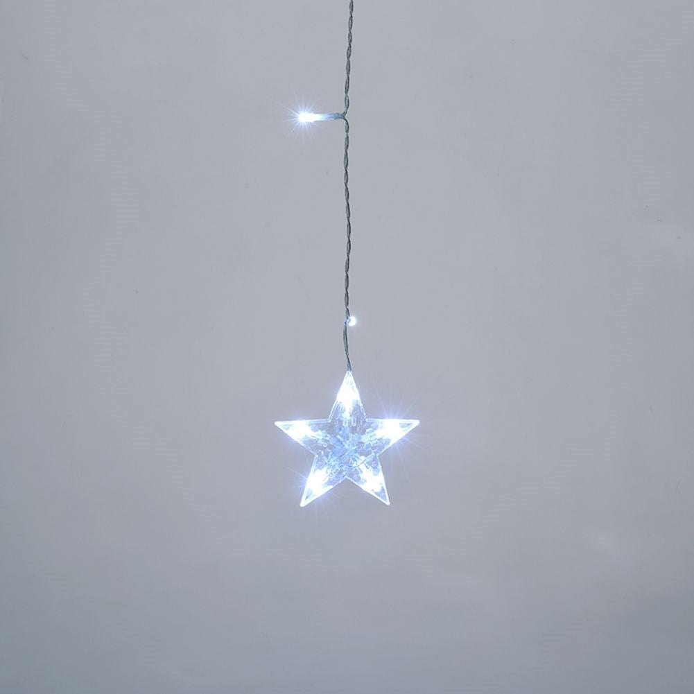 String of lights with stars & fir trees - 138 LEDs, 8 light modes