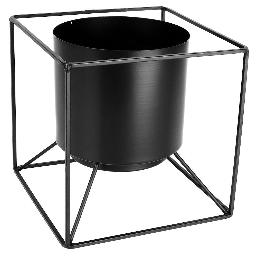 Stylish black metal pot for live and artificial plants