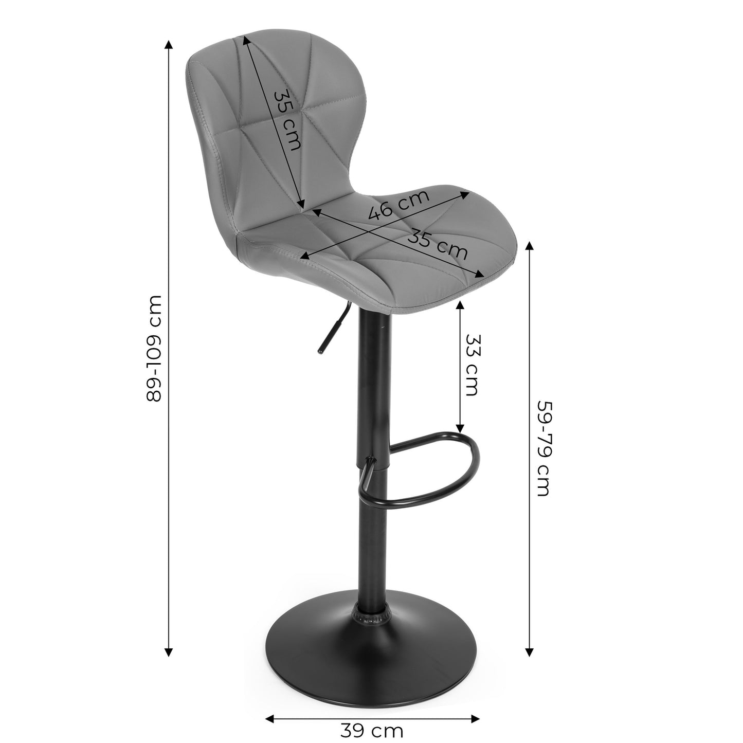 Swivel Bar Stool, Height Adjustable with Footrest, Grey