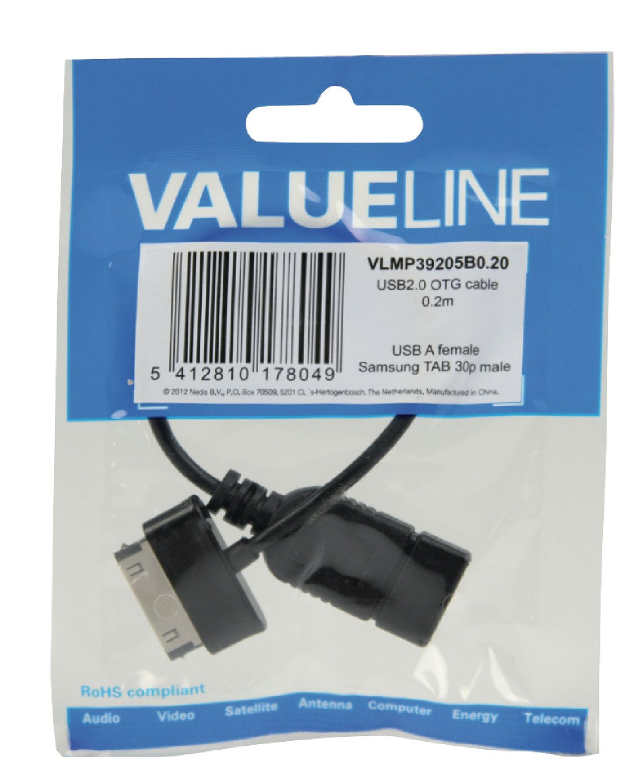 Sync and Charging Cable Samsung 30-Pin Male - USB A female 0.20 m Black