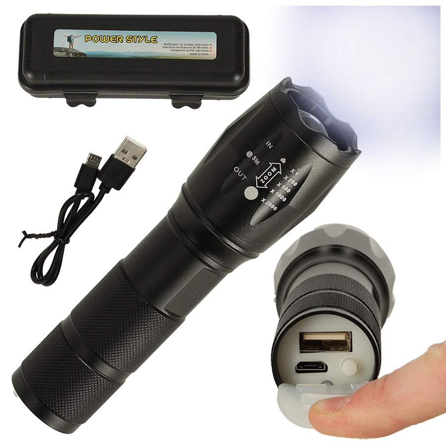 Tactical military LED power USB torch