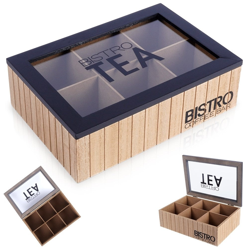 Tea bag storage with 6 compartments and aroma-preserving lid
