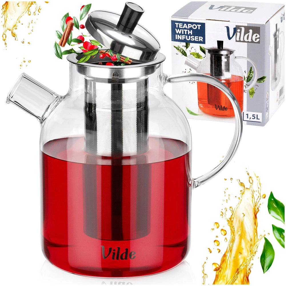 Teapot with Infuser, Glass, Heat-Resistant, 1.5L