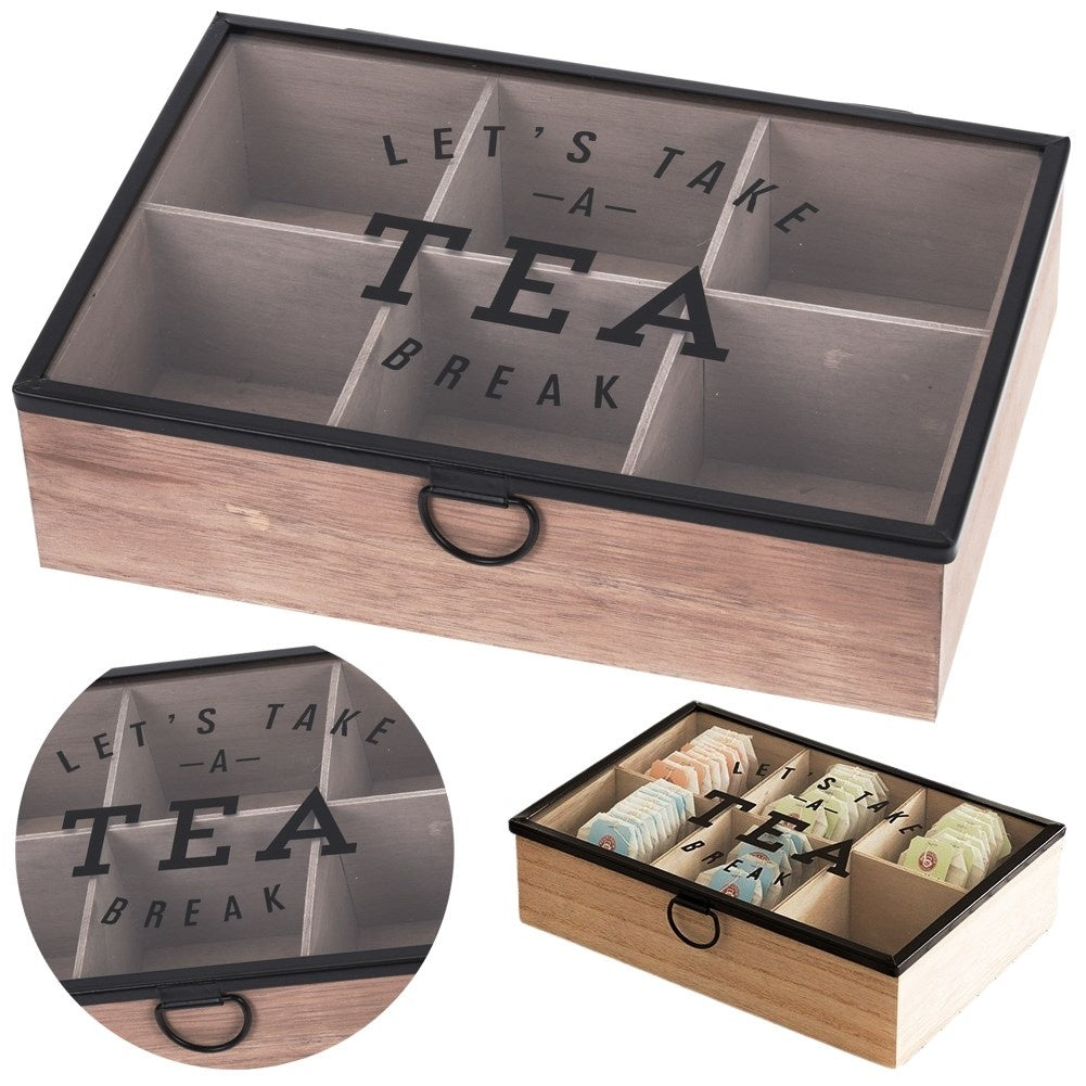 Tea storage box with 6 compartments and elegant lid