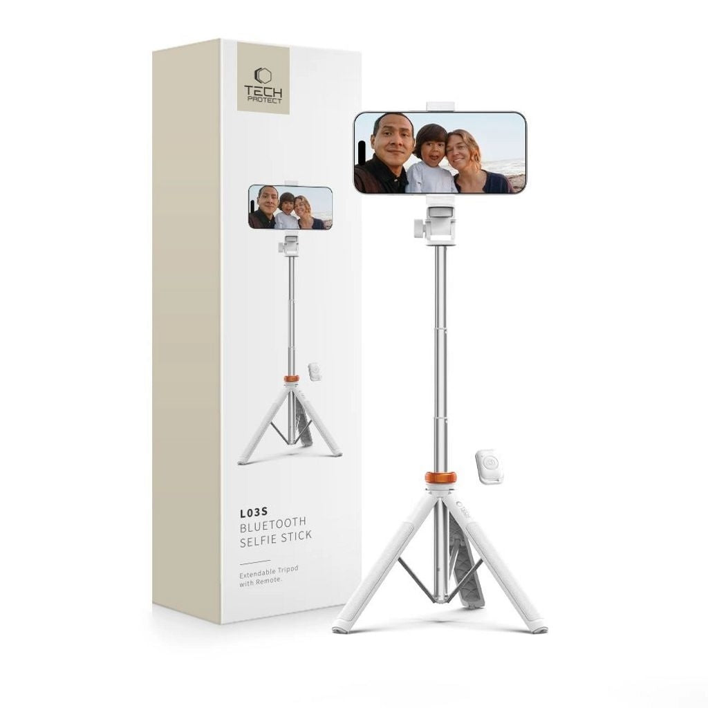 Tech-Protect Bluetooth Selfie Stick/Tripod with Remote Control, 148cm - White