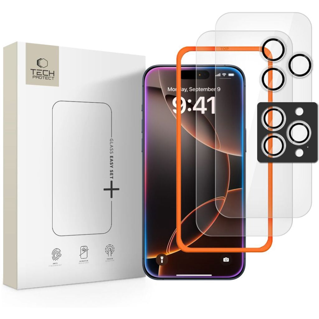 Tech-Protect Easy Set+ 3-pack skärm- och linsskydd för iPhone 16 Pro Max/17 Pro Max - Transparent
