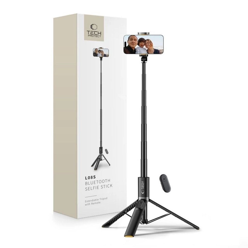 Tech-Protect L08S Bluetooth Selfie Stick with Remote Control, 141cm - Black