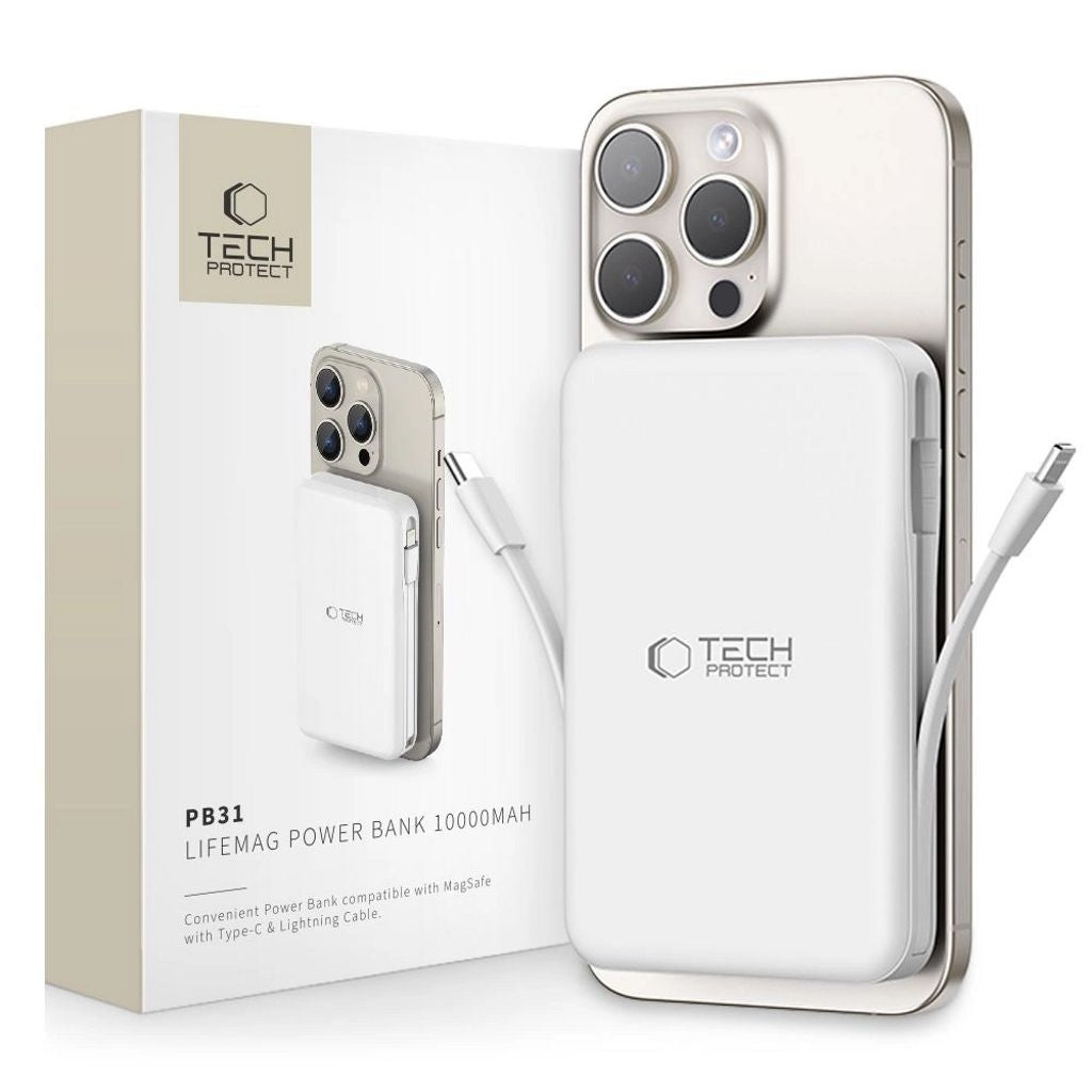 Tech-Protect LifeMag PB31 Powerbank MagSafe, 10000 mAh, 15W - White