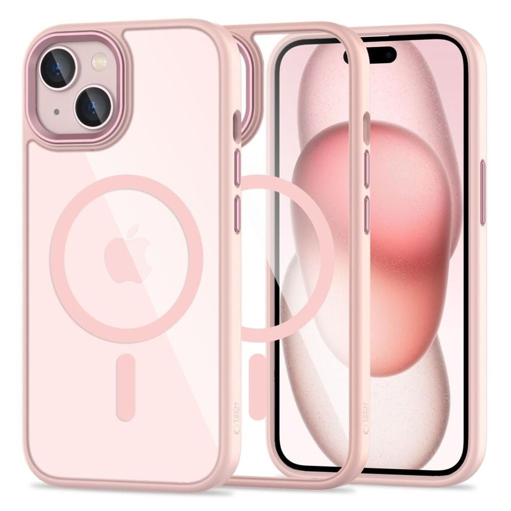 Tech-Protect Magmat Magsafe-skal till iPhone 15 - transparent rosa
