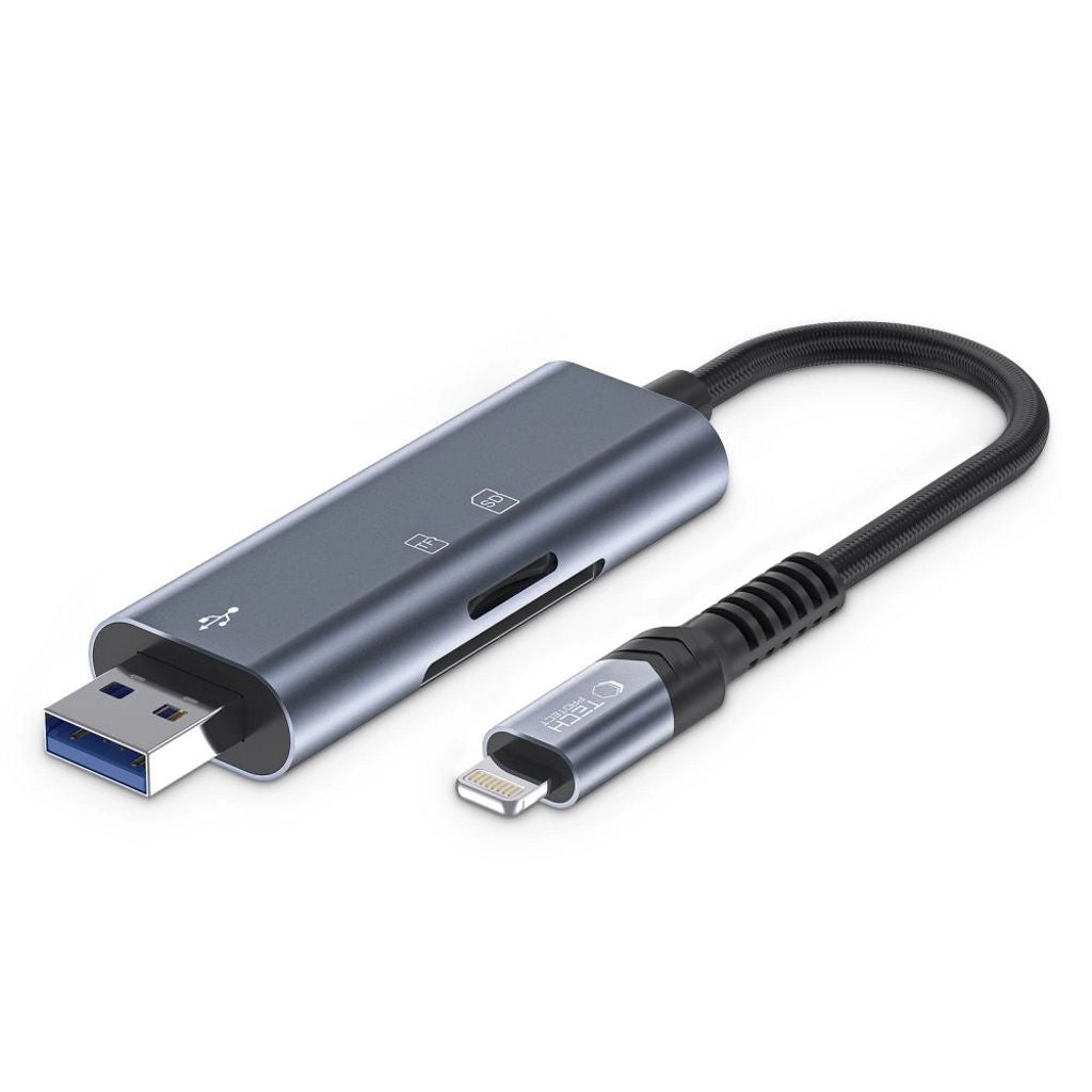 Tech-Protect UltraBoost SD/micro SD Memory Card Reader with Lightning/USB-A Connector