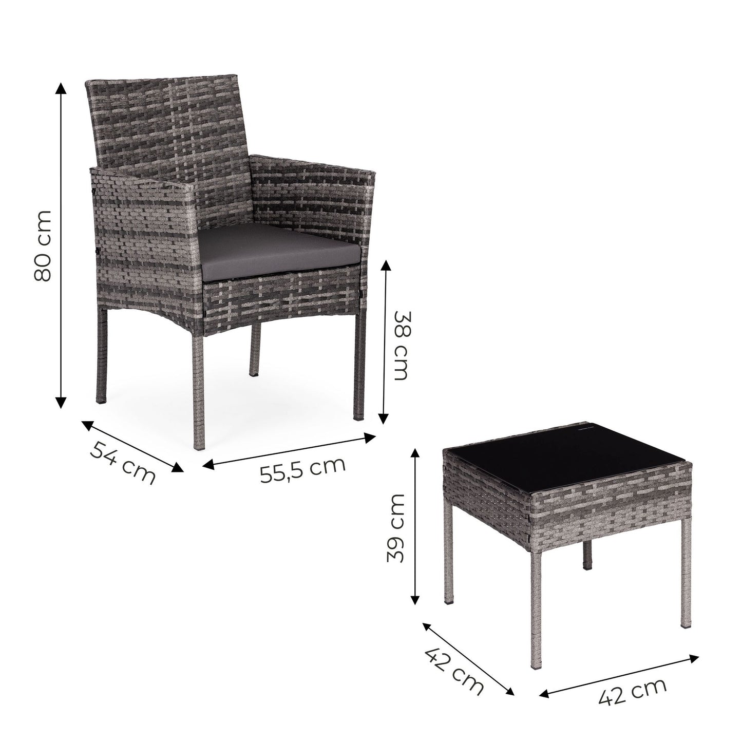 Technorattan Garden Furniture Set, 2 Chairs & Table, Grey