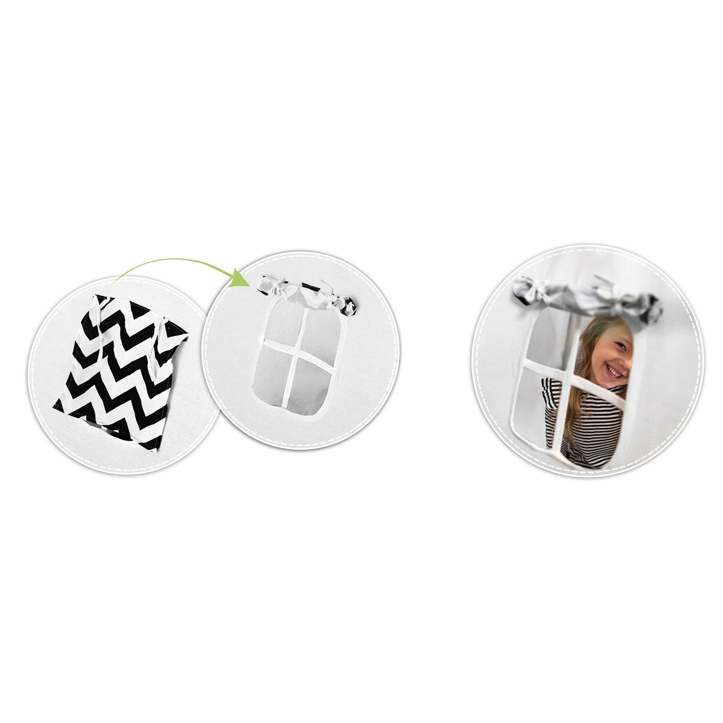 Teepee tent for children with garland and lights - black and white with panda