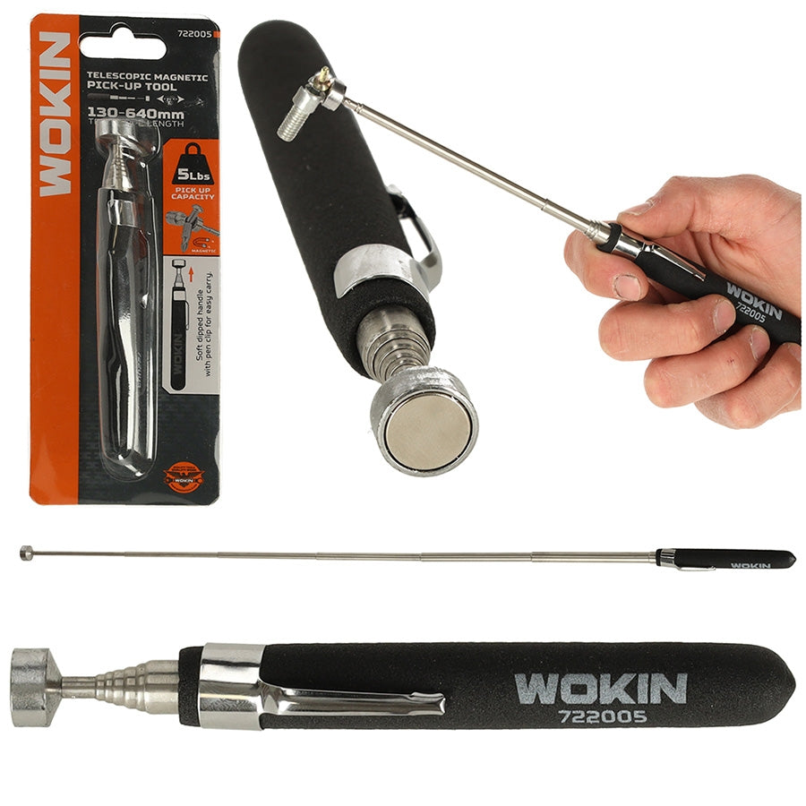 Telescopic magnetic gripper in stainless steel