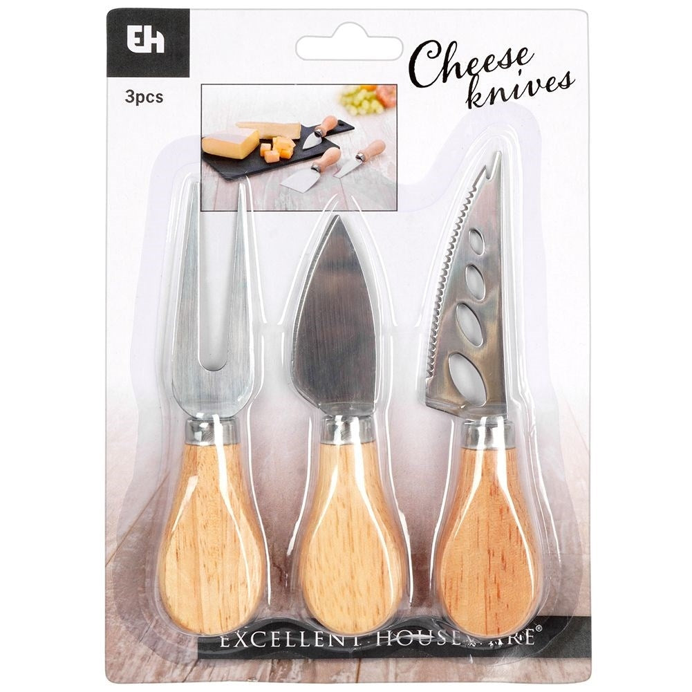 The cheese accessory set: 3 parts in stainless steel and rubber wood