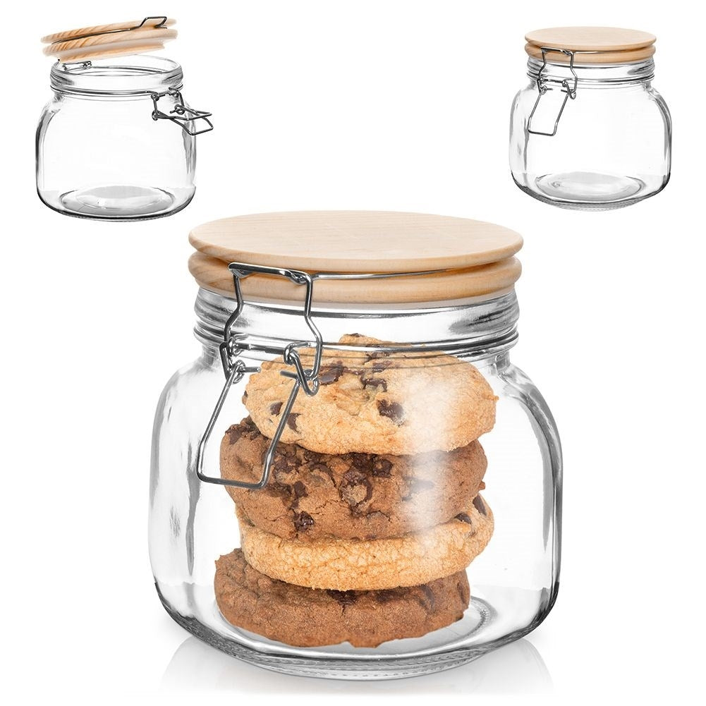 Thick glass jar with bamboo lid, airtight closure, 850 ml