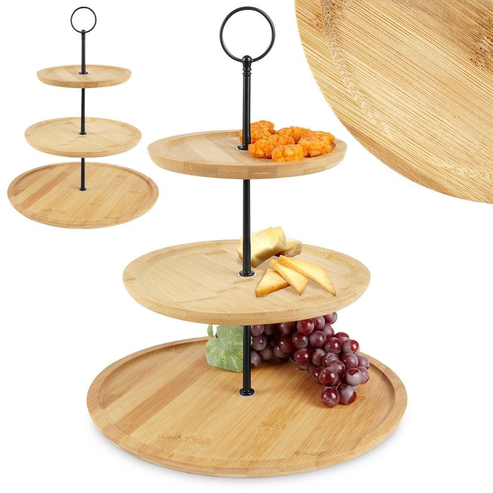 Three-tier bamboo cookie tray for cookies, fruit and snacks