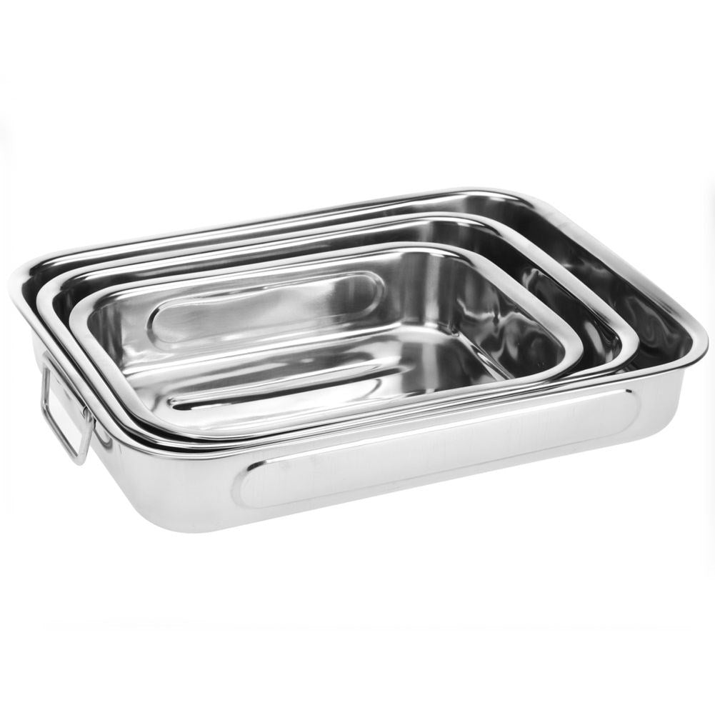 Three universal steel baking trays for versatile baking