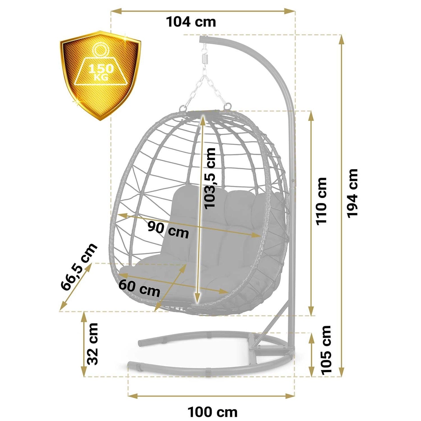 Tihuana black hanging garden chair + black cushions Sofotel