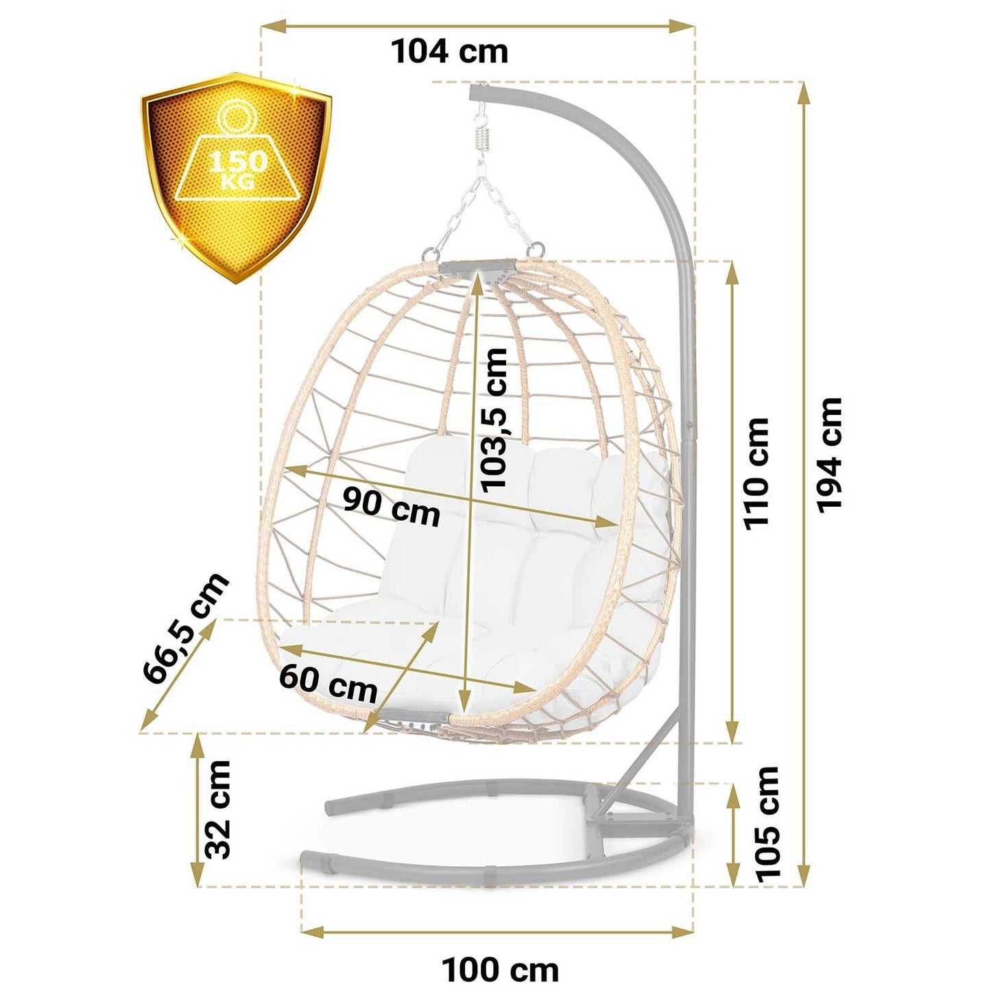 Tihuana brown hanging garden chair + grey cushions Sofotel