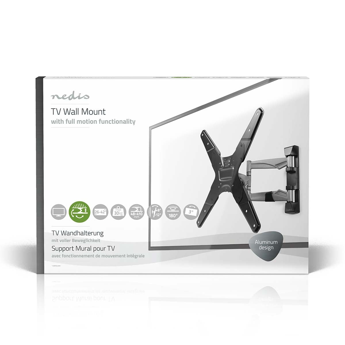 Tilt and swivel TV wall mount | 23-55 " | Maximum Screen Weight Supported: 30kg | Tiltable | Rotatable | Minimum Wall Distance: 48mm | Maximum Wall Distance: 410mm | 3 Pivot Point(s) | Steel | Black
