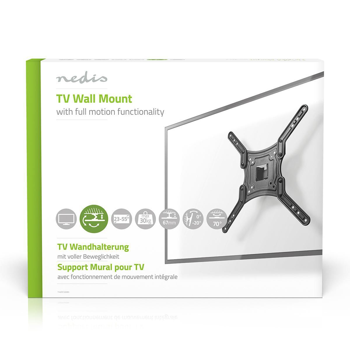 Tilt and swivel TV wall mount | 23-55 " | Maximum Screen Weight Supported: 30kg | Tiltable | Rotatable | Minimum Wall Distance: 67mm | Maximum Wall Distance: 67mm | 1 Pivot Point(s) | ABS / Steel | Black