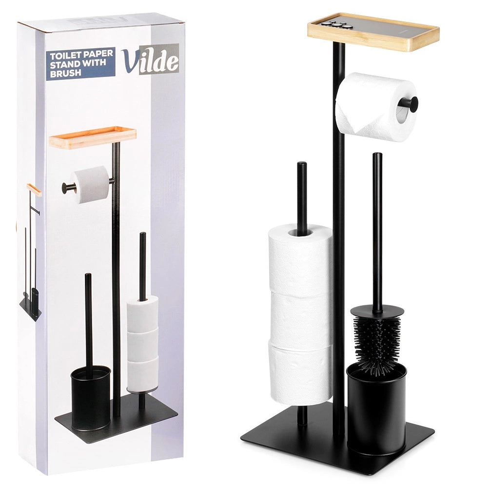 Toilet Paper Holder with Brush – Black, 68.5 cm, Metal