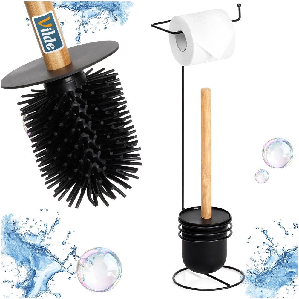 Toilet Roll Holder & Brush Set, Black, 53 cm