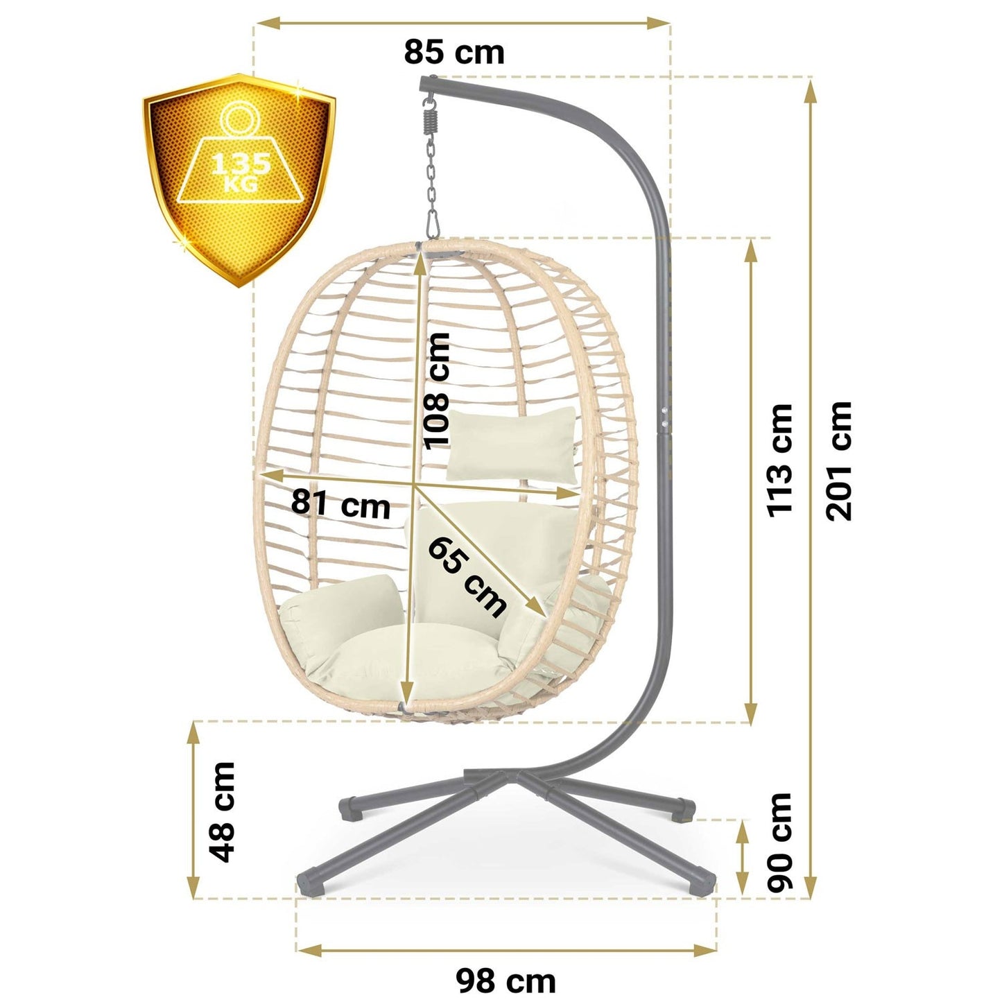 Toskana black hanging garden chair + beige cushions Sofotel