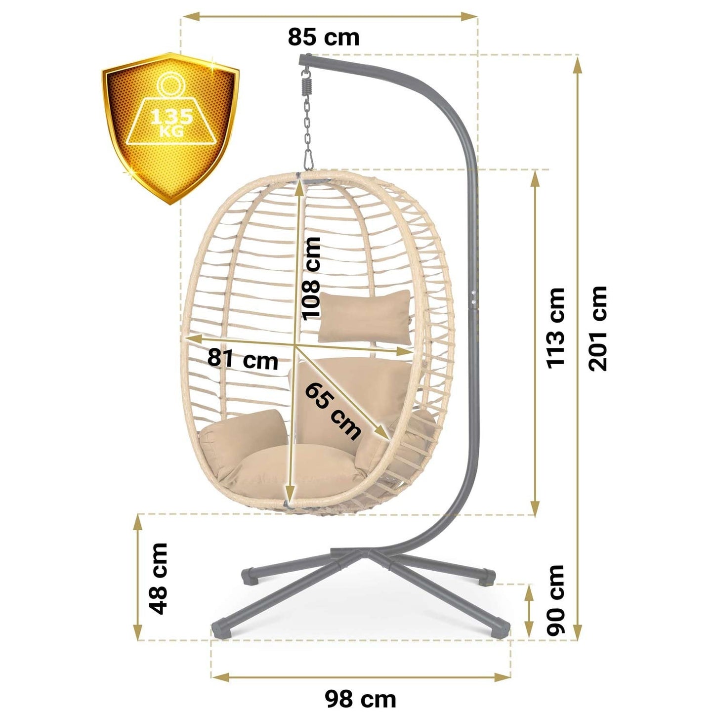 Toskana black hanging garden chair + brown cushions Sofotel