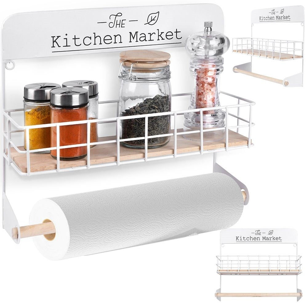 Towel holder with shelf for wall mounting in the kitchen