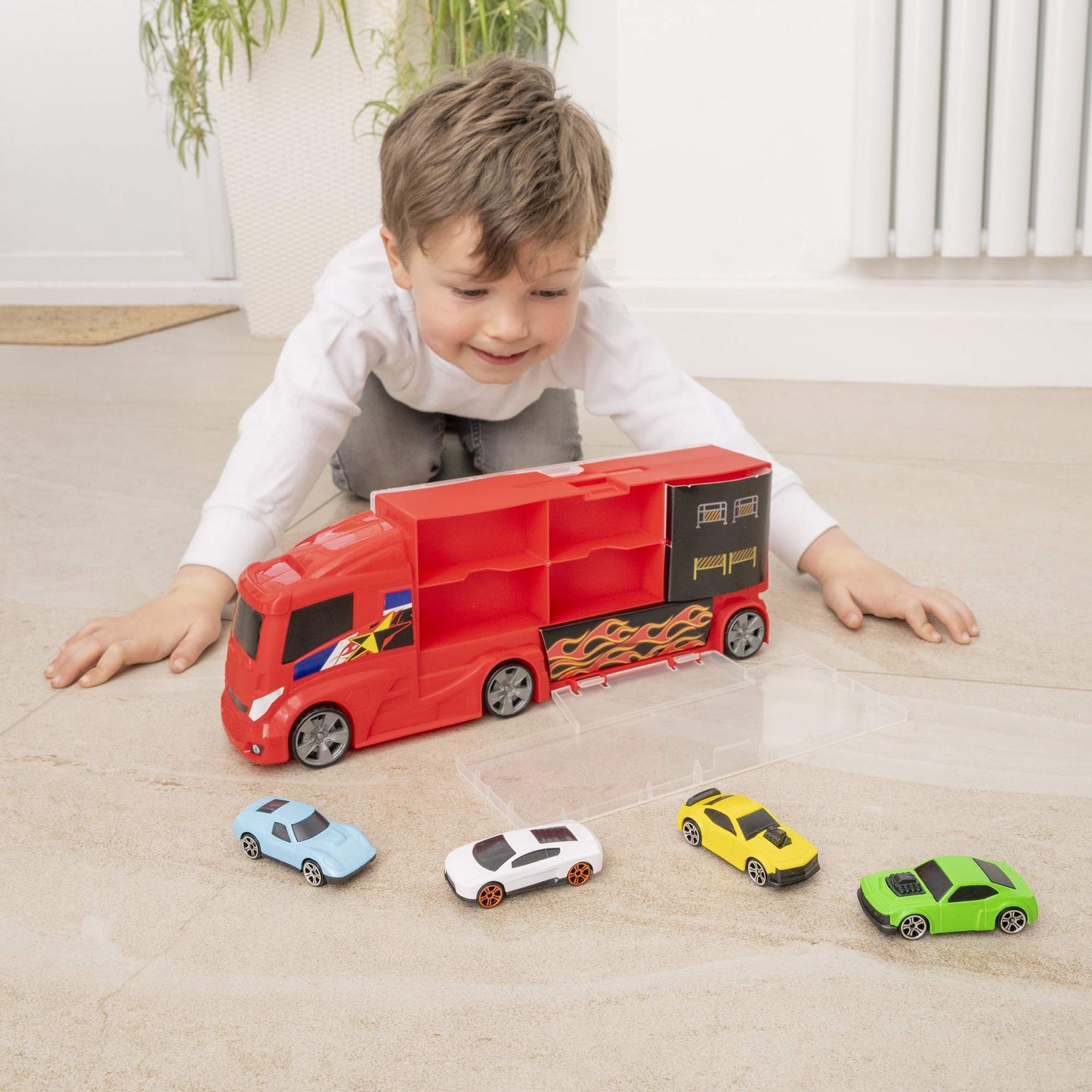 Toy Car Carry Case with 4 Die-Cast Cars, Ages 3+