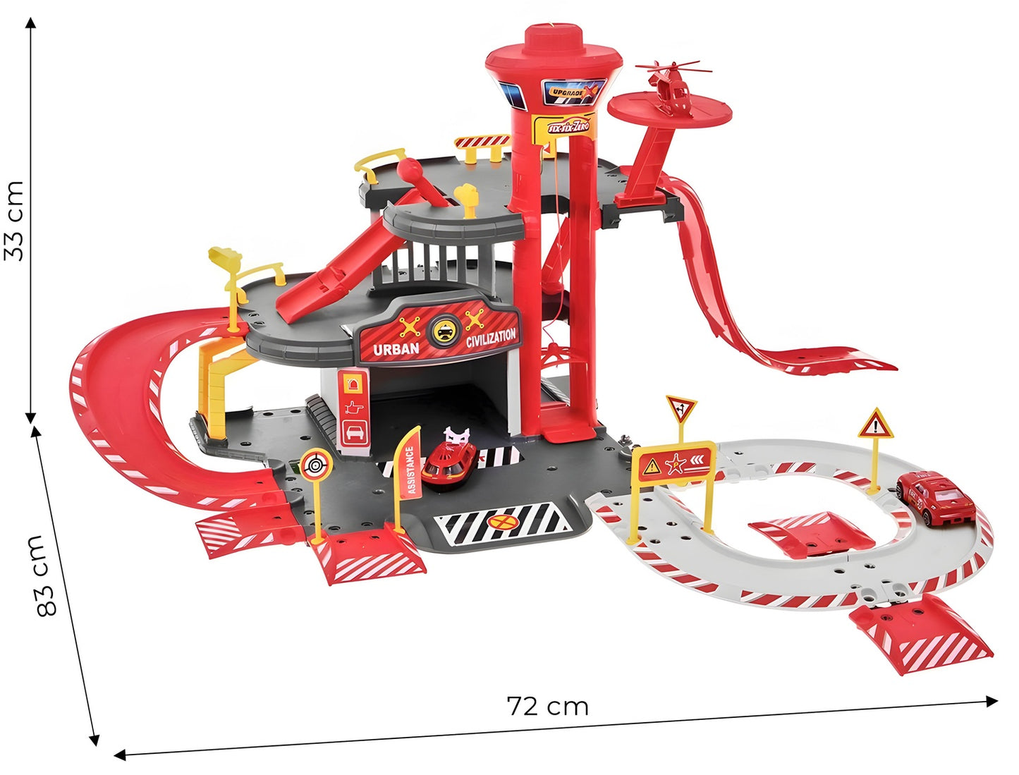 Toy Fire Station Garage Set – 3 Levels, Cars & Helicopter